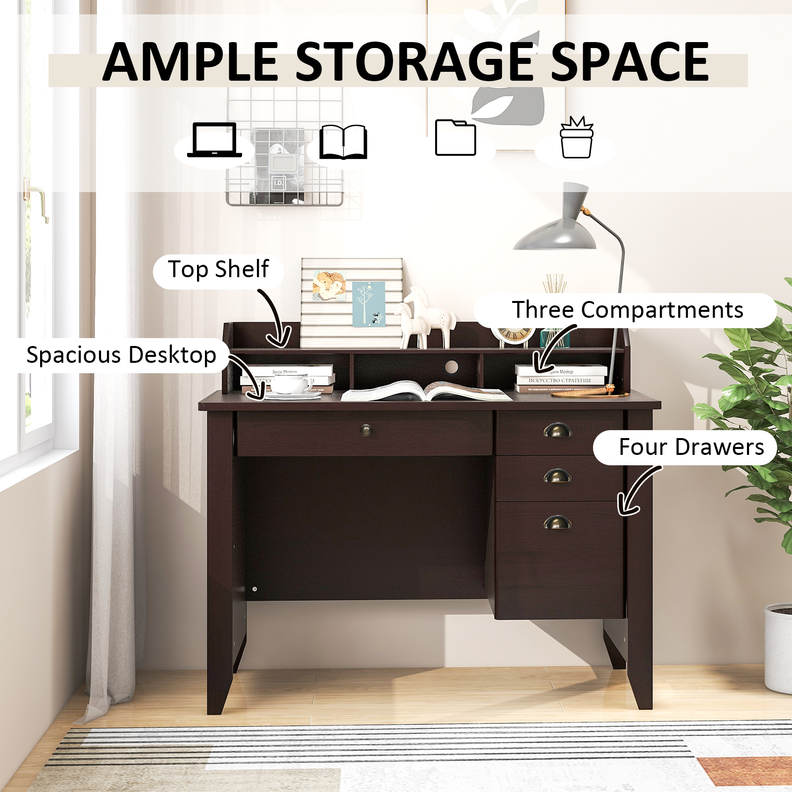 PC Laptop Writing Computer Desk -Brown - Image 5