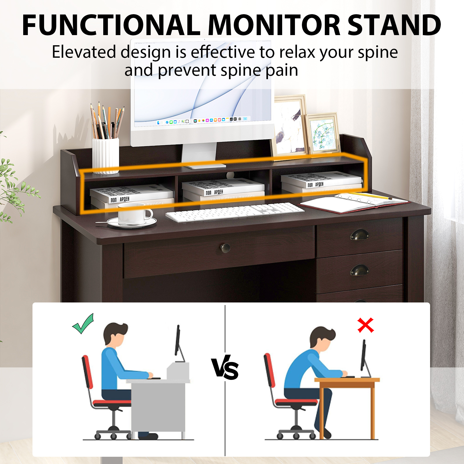 PC Laptop Writing Computer Desk -Brown - Image 7