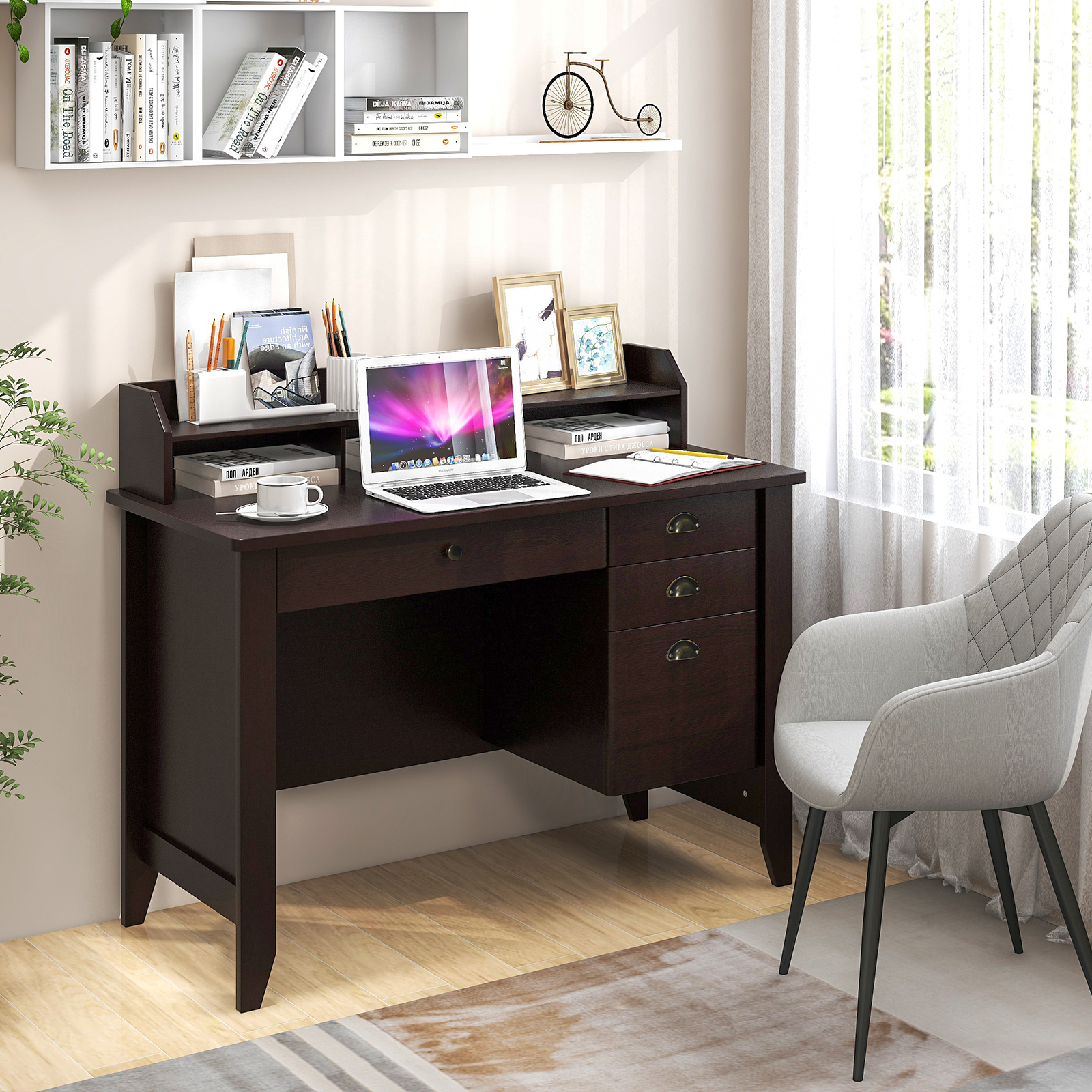 PC Laptop Writing Computer Desk -Brown