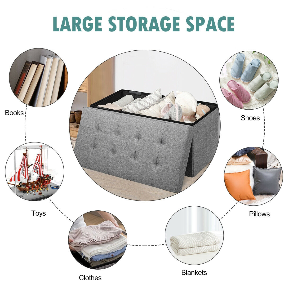 31.5 Inch Fabric Foldable Storage with Removable Storage Bin-Light Gray - Image 7