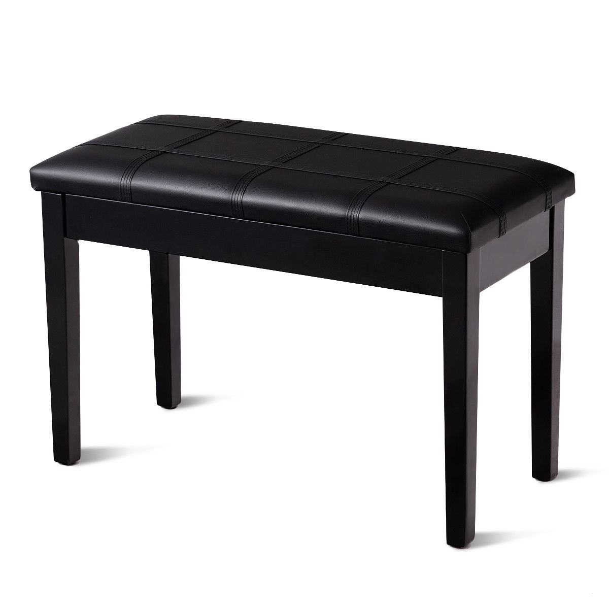 Solid Wood PU Leather Piano Double Duet Keyboard Bench-Black - Image 2