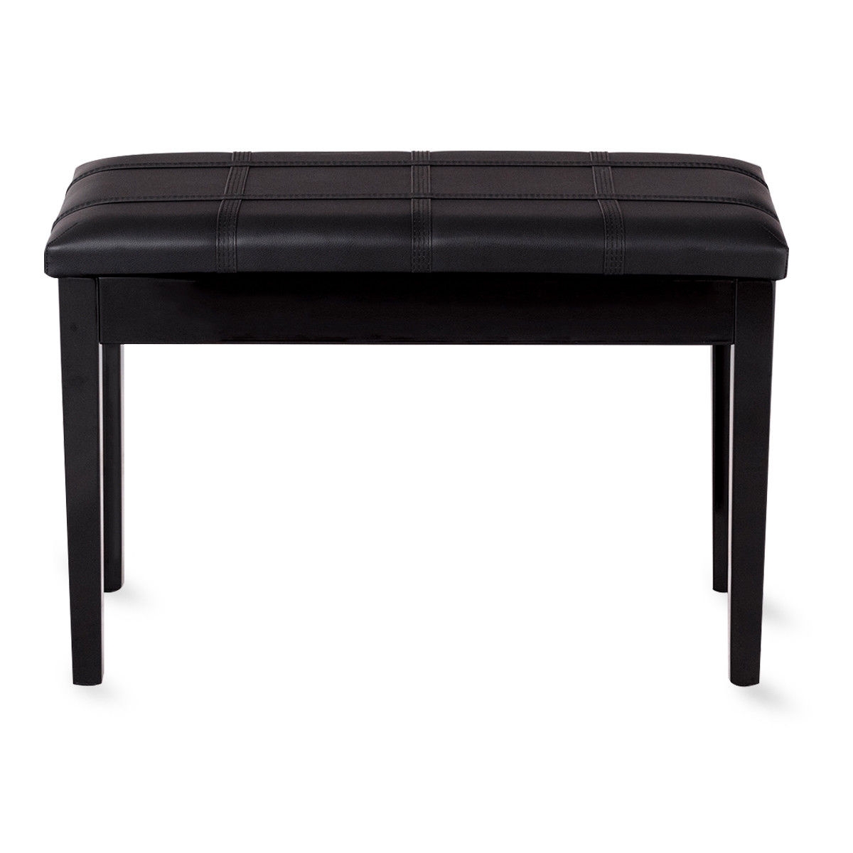 Solid Wood PU Leather Piano Double Duet Keyboard Bench-Black - Image 5
