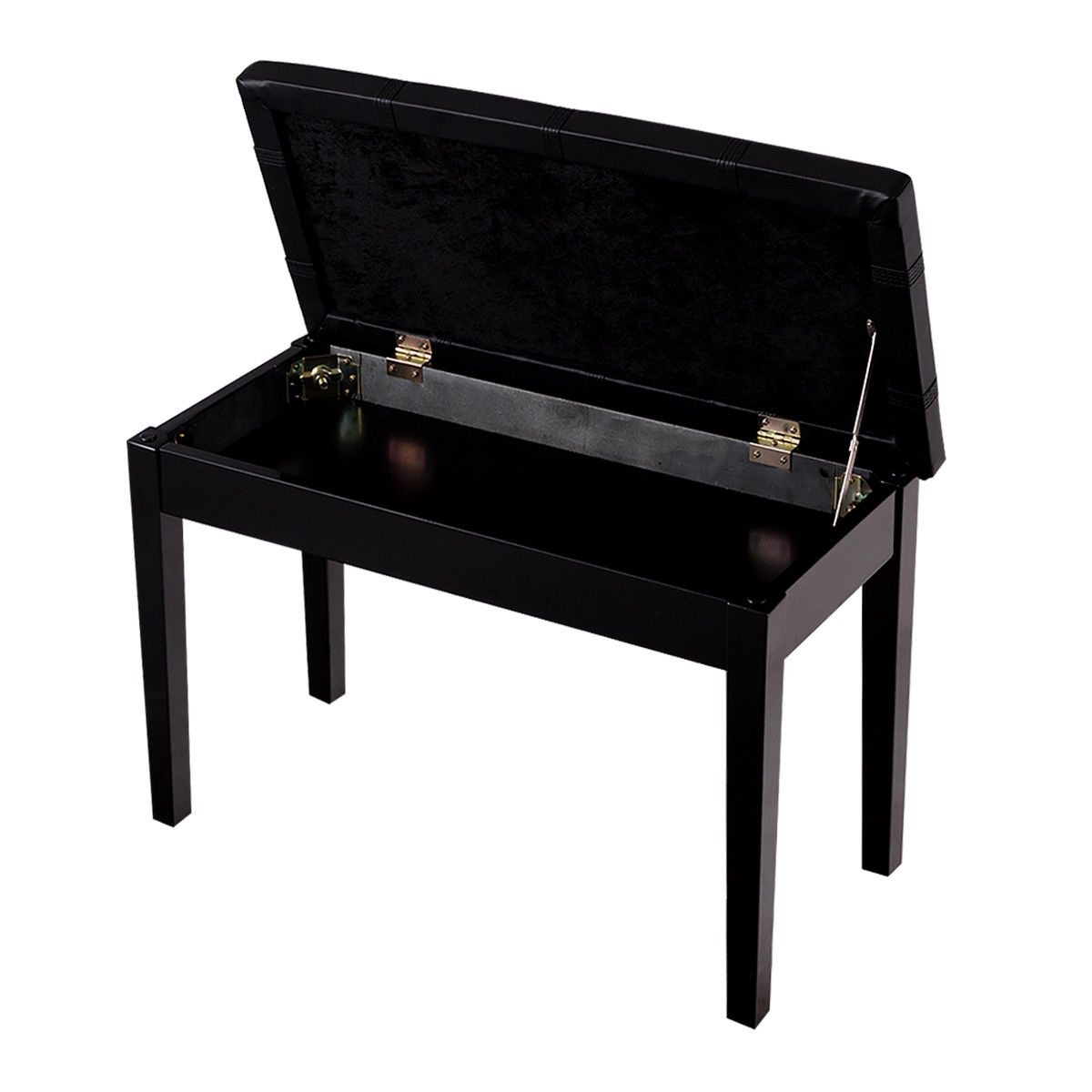 Solid Wood PU Leather Piano Double Duet Keyboard Bench-Black - Image 6