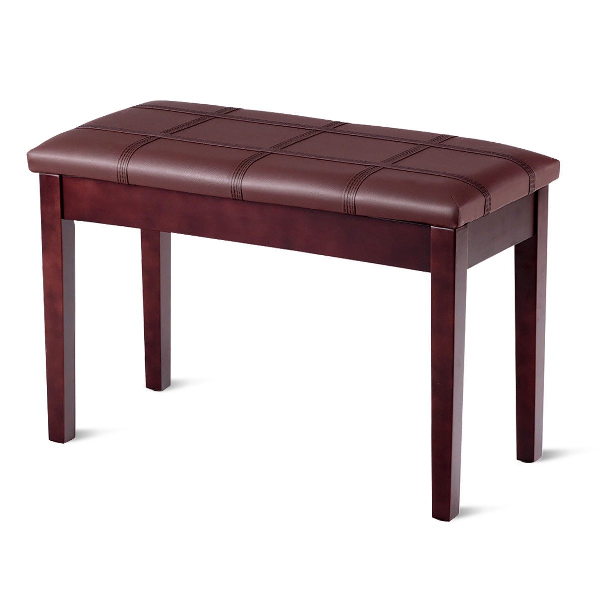 Solid Wood PU Leather Piano Double Duet Keyboard Bench-Brown - Image 2