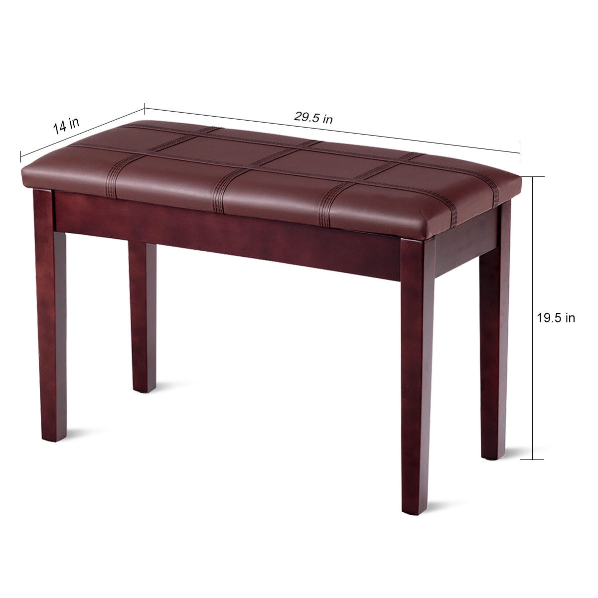 Solid Wood PU Leather Piano Double Duet Keyboard Bench-Brown - Image 3