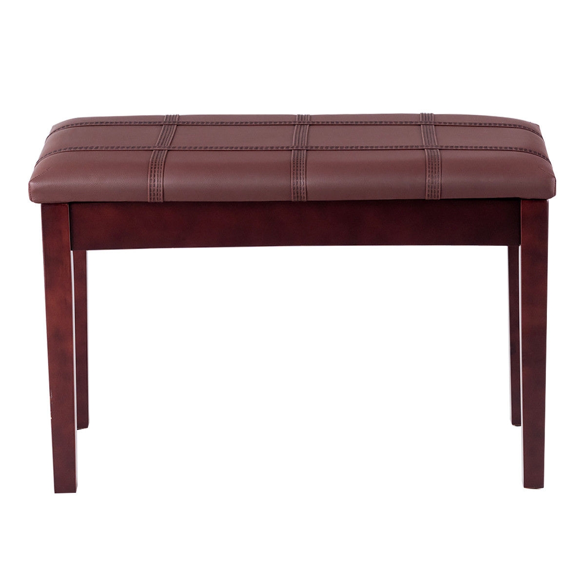 Solid Wood PU Leather Piano Double Duet Keyboard Bench-Brown - Image 5