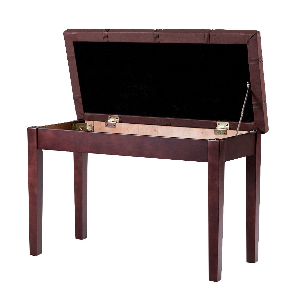 Solid Wood PU Leather Piano Double Duet Keyboard Bench-Brown - Image 6