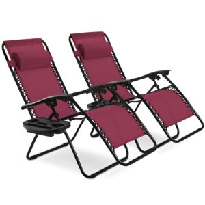 2 Pieces Folding Lounge Chair with Zero Gravity-Wine