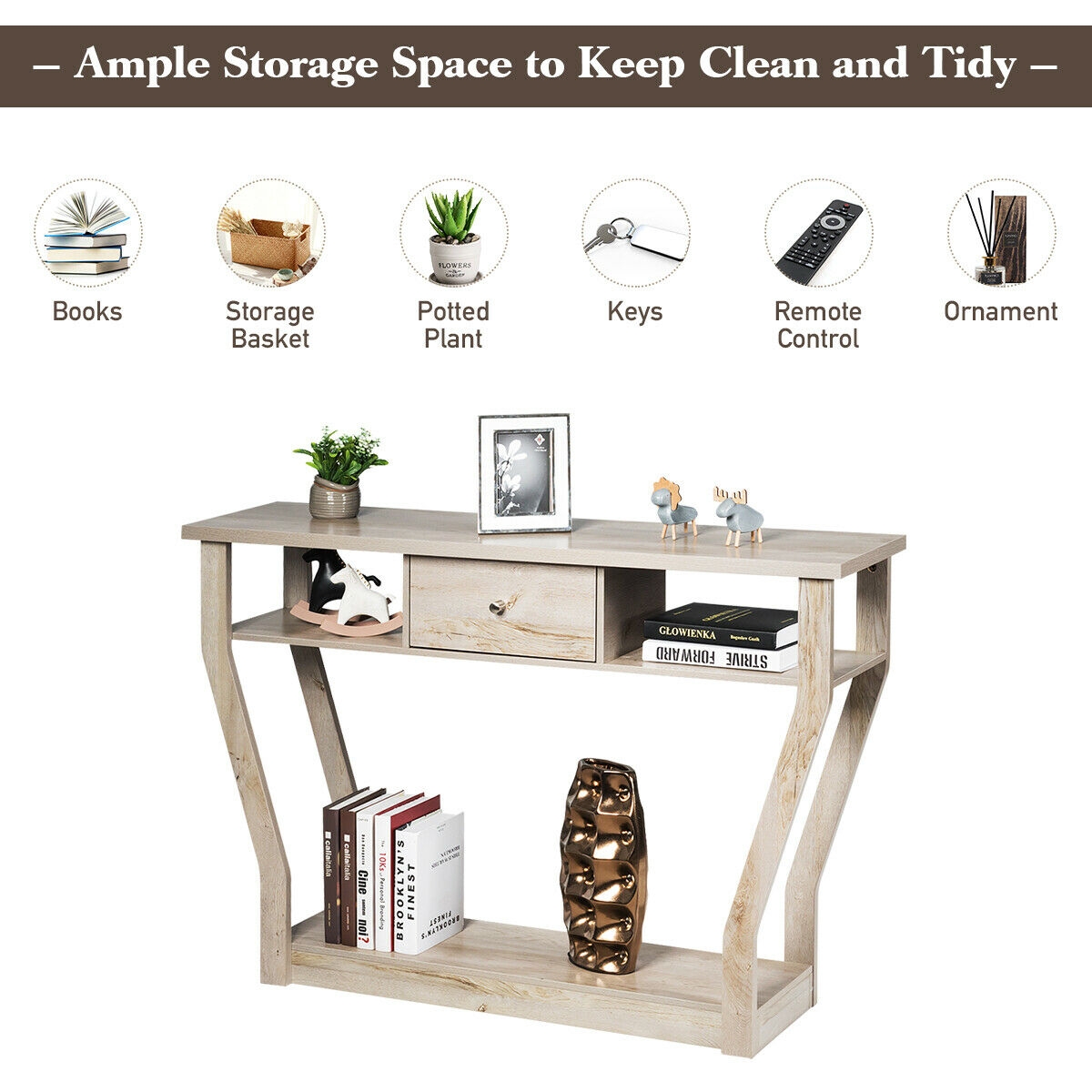 Modern Sofa Accent Table with Drawer-Gray - Image 5