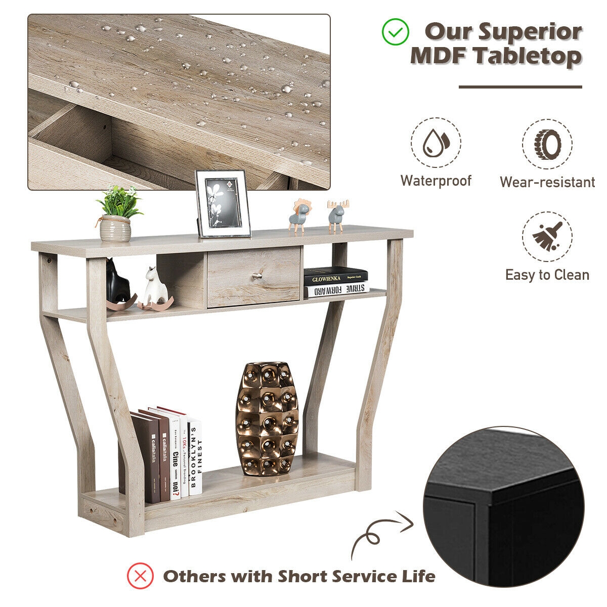 Modern Sofa Accent Table with Drawer-Gray - Image 6