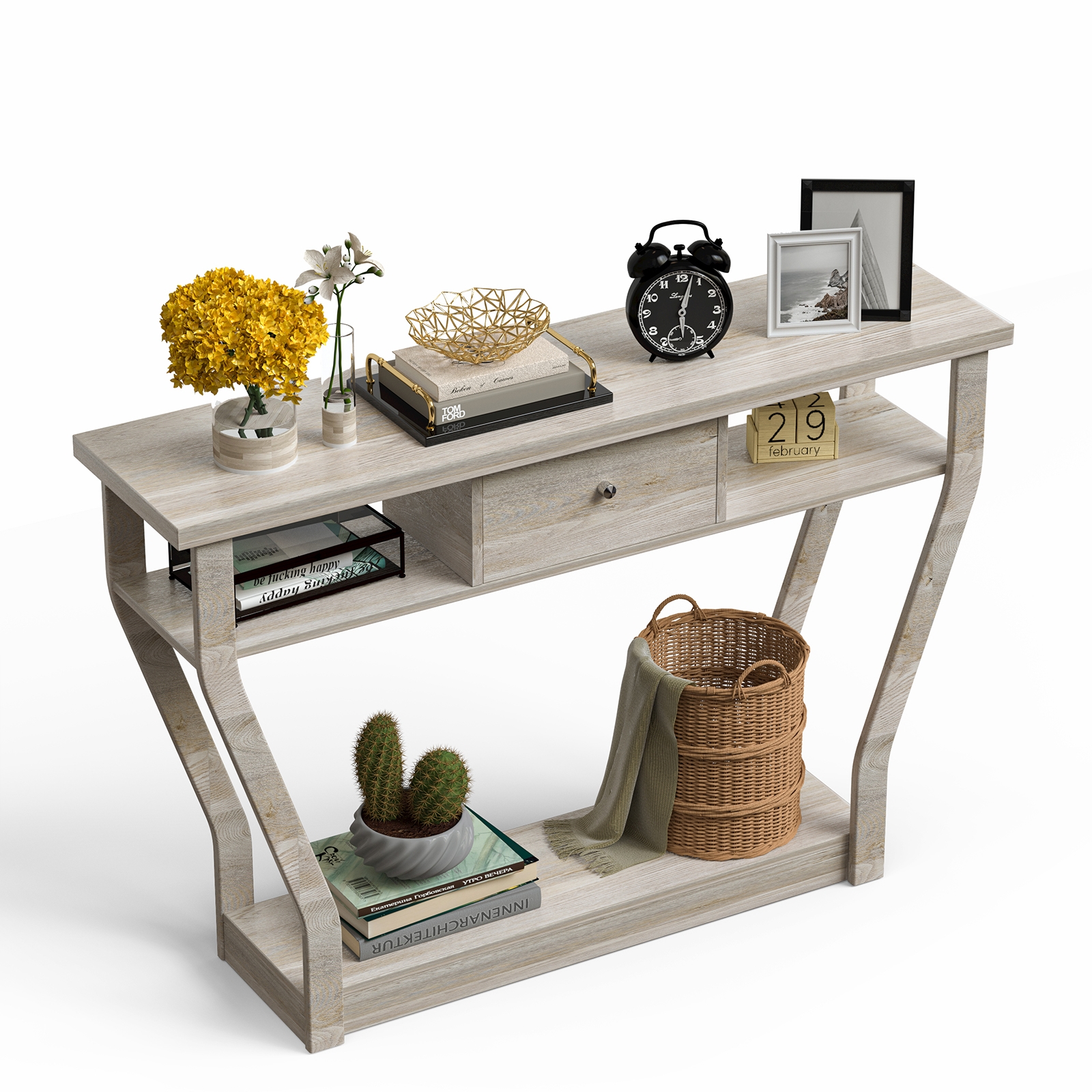 Modern Sofa Accent Table with Drawer-Gray - Image 3