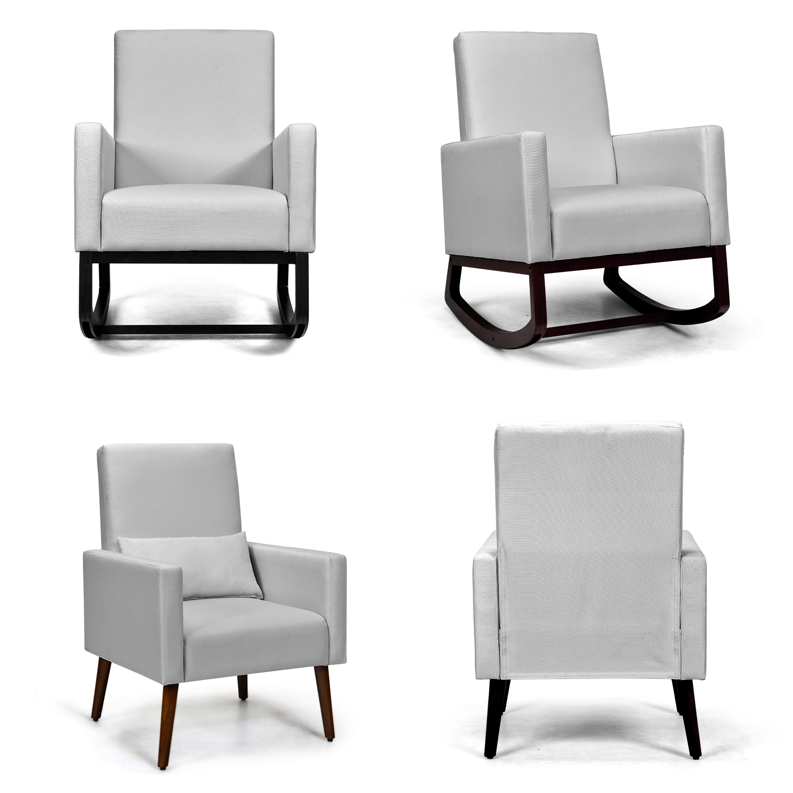 2-in-1 Fabric Upholstered Rocking Chair with Pillow-Light Gray - Image 3
