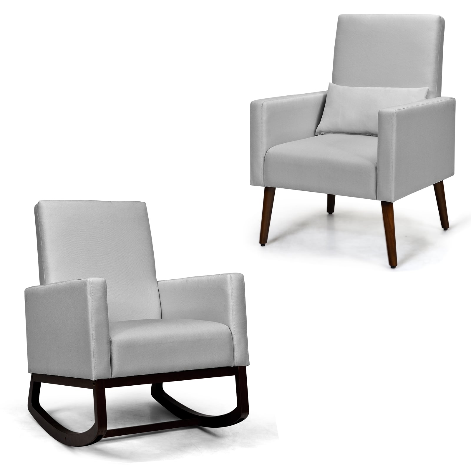 2-in-1 Fabric Upholstered Rocking Chair with Pillow-Light Gray - Image 2