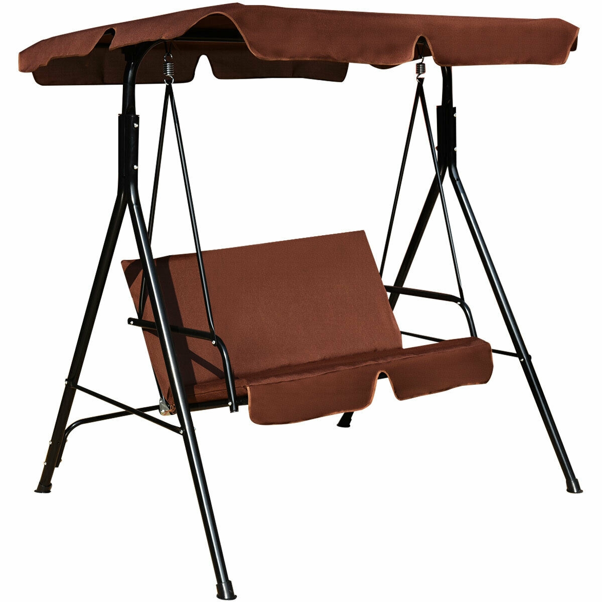 Loveseat Cushioned Patio Steel Frame Swing Glider-Coffee - Image 2