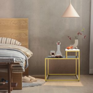 2 Tier End Side Table with Metal Frame and Storage Shelf for Living Room-White