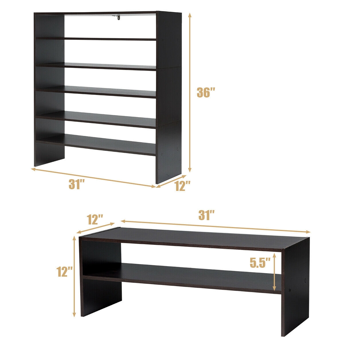 3 Pieces 31-Inch Stackable Multi-Shape Shoe Rack-Brown - Image 4