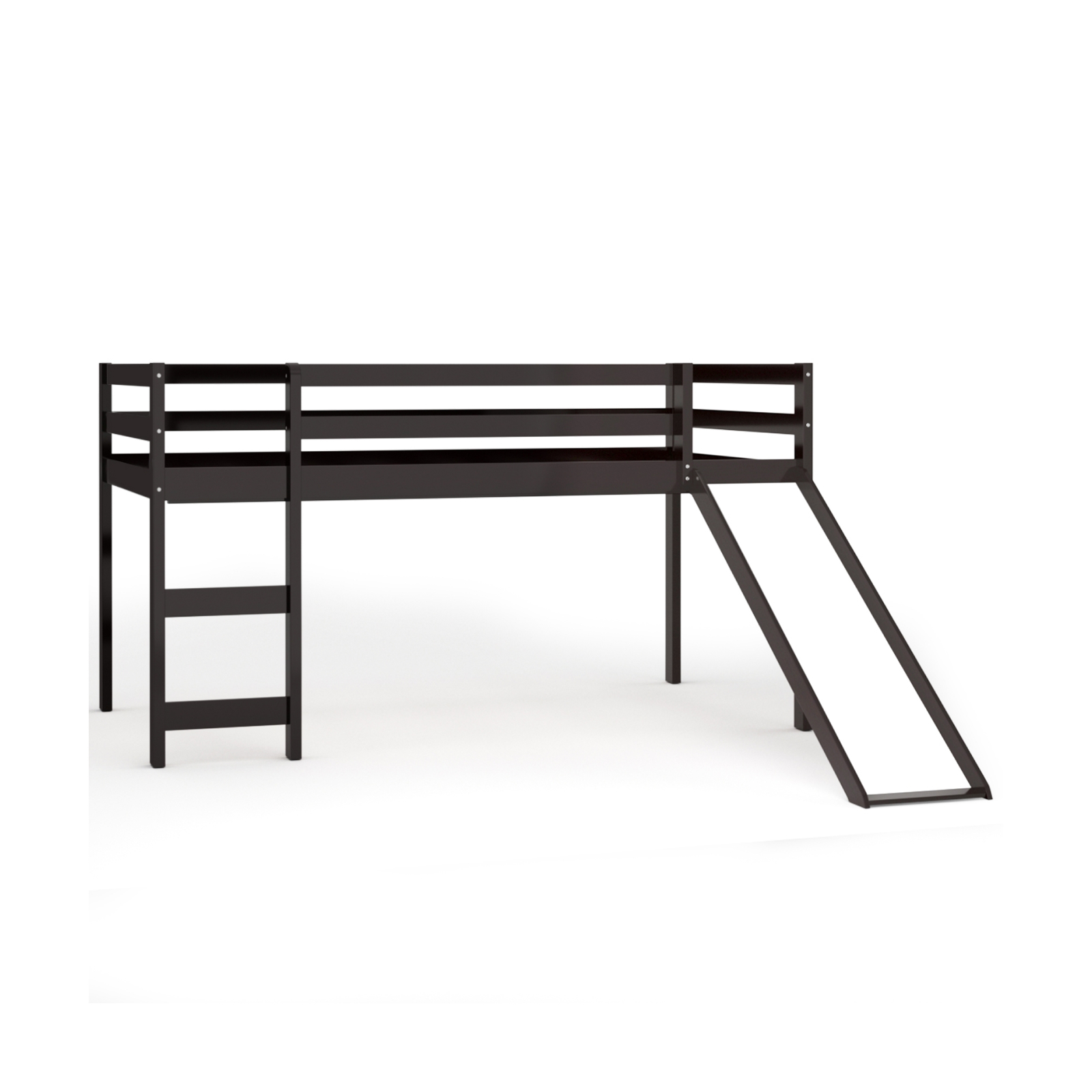 Twin Size Low Sturdy Loft Bed with Slide Wood -Dark Brown - Image 2