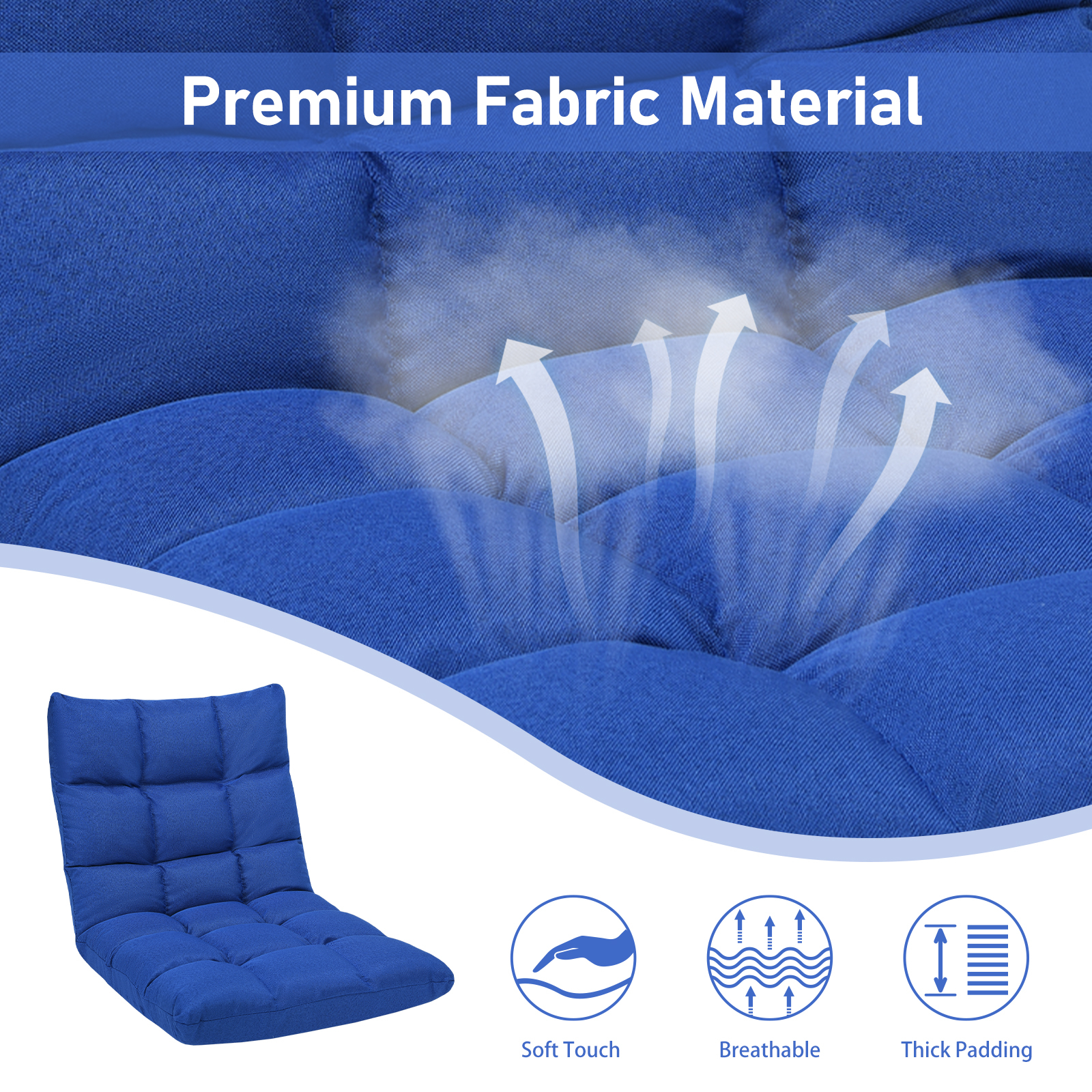 14-Position Adjustable Folding Lazy Gaming Sofa-Blue - Image 7