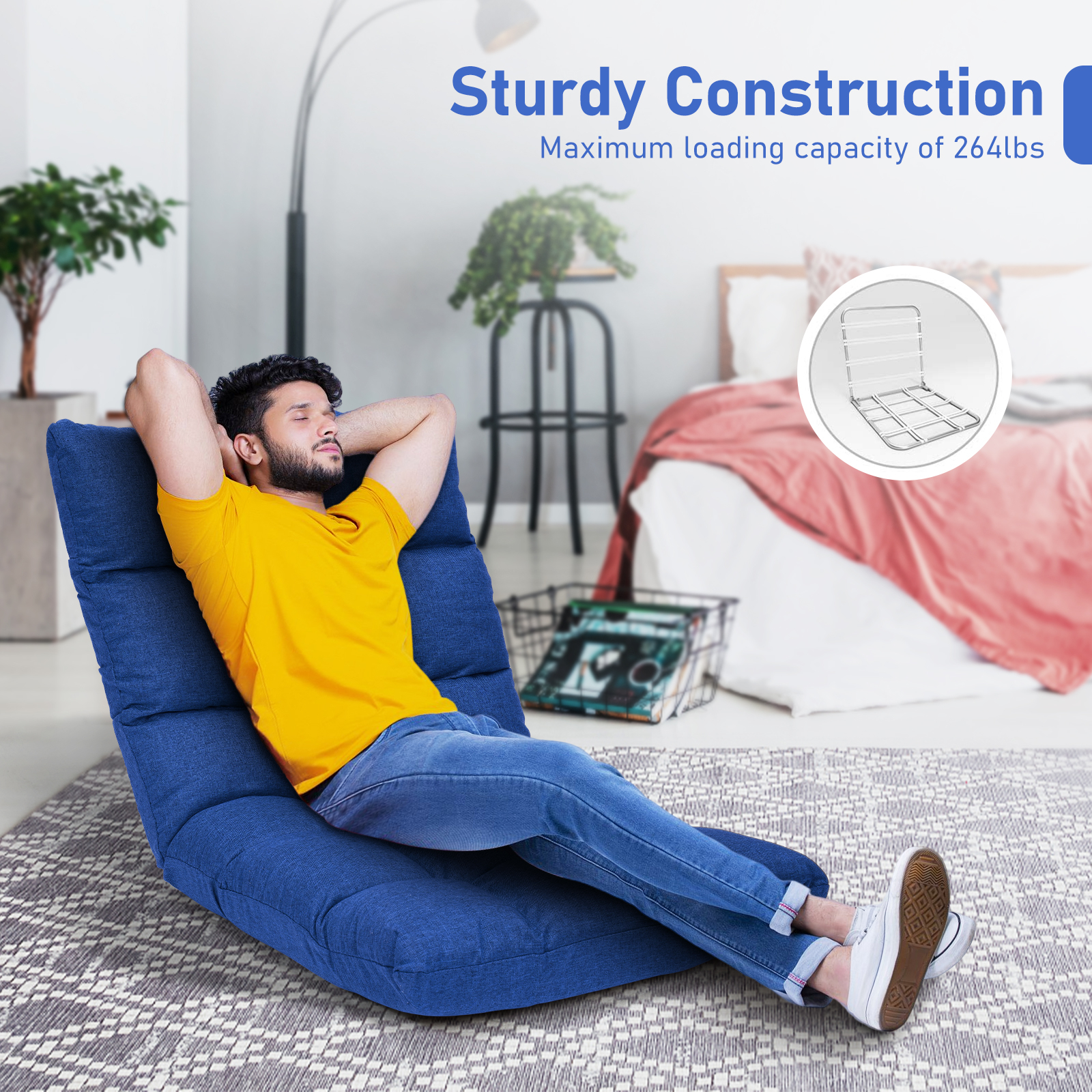 14-Position Adjustable Folding Lazy Gaming Sofa-Blue - Image 5