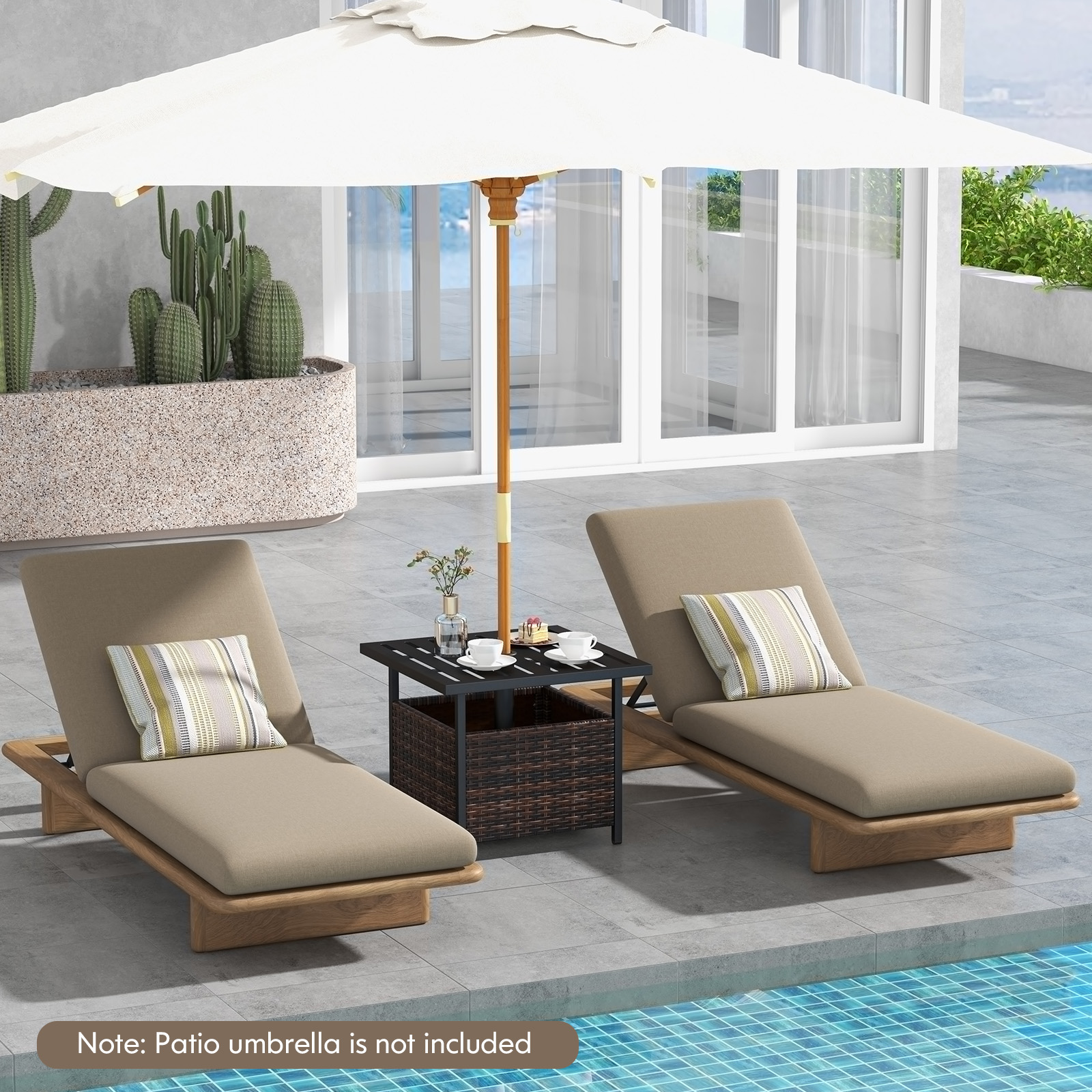 Outdoor Patio Rattan Wicker Steel Side Deck Table-Brown