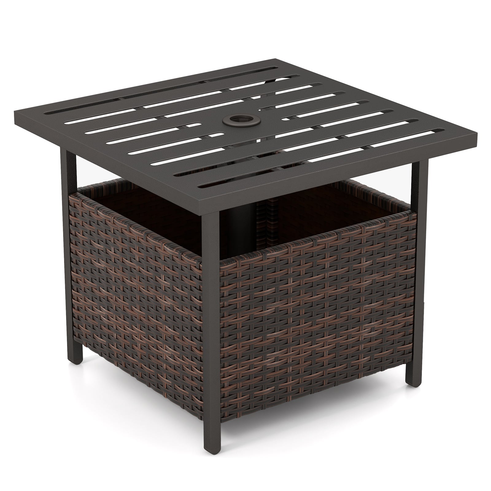 Outdoor Patio Rattan Wicker Steel Side Deck Table-Brown - Image 2