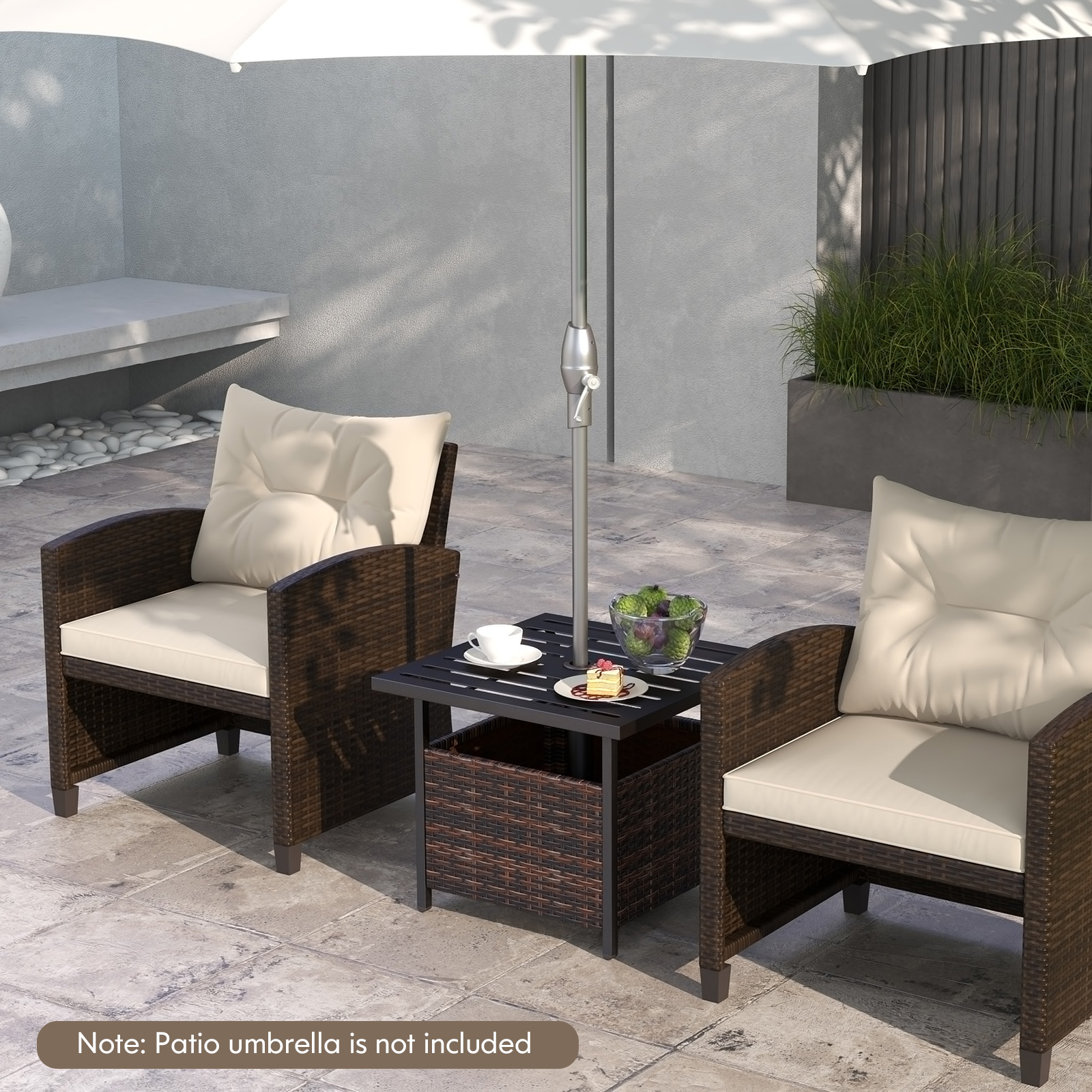 Outdoor Patio Rattan Wicker Steel Side Deck Table-Brown - Image 5