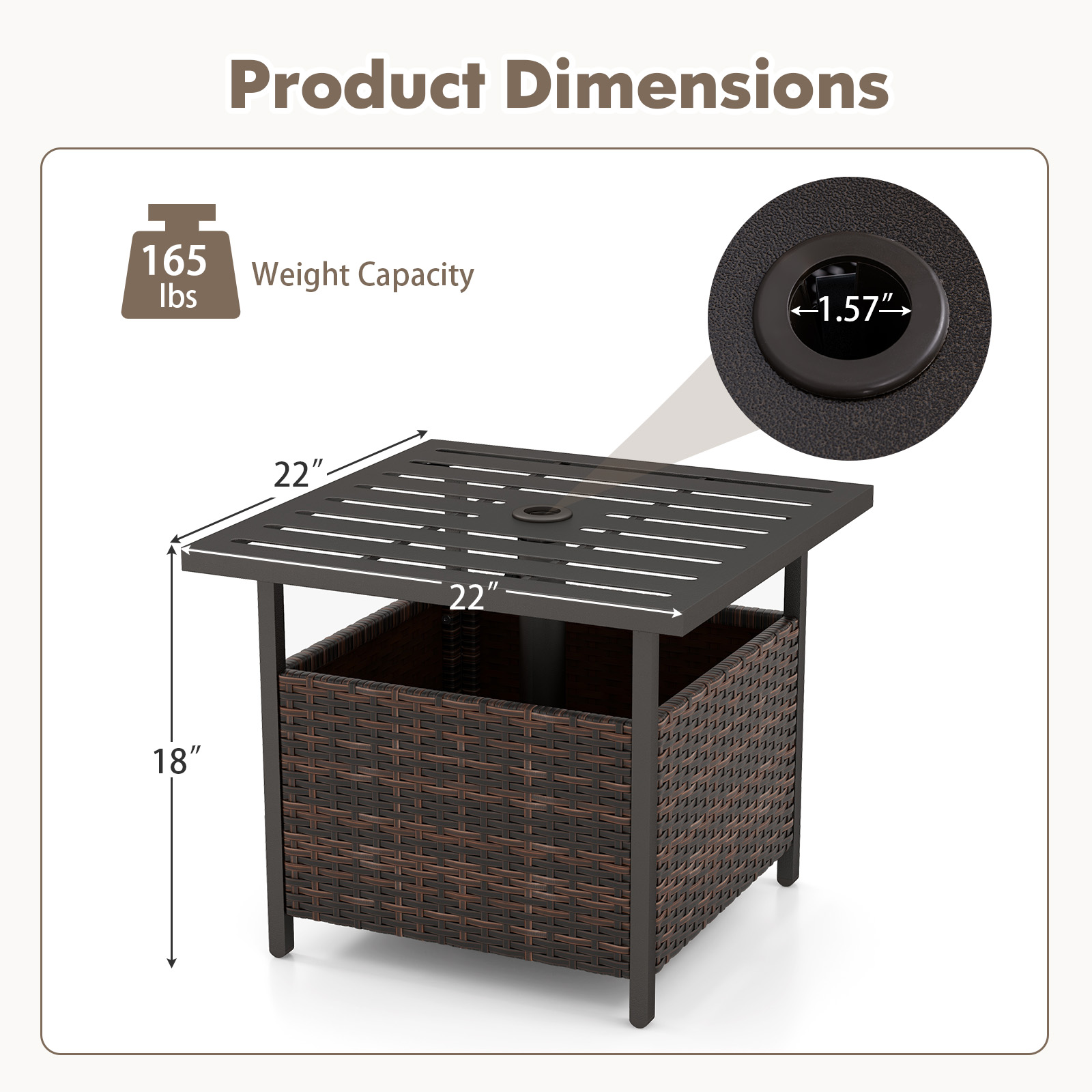 Outdoor Patio Rattan Wicker Steel Side Deck Table-Brown - Image 4