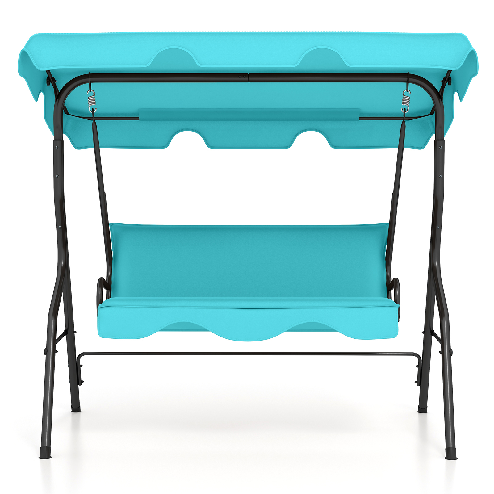 3 Seats Patio Canopy Cushioned Steel Frame Swing Glider Hammock-Blue - Image 2