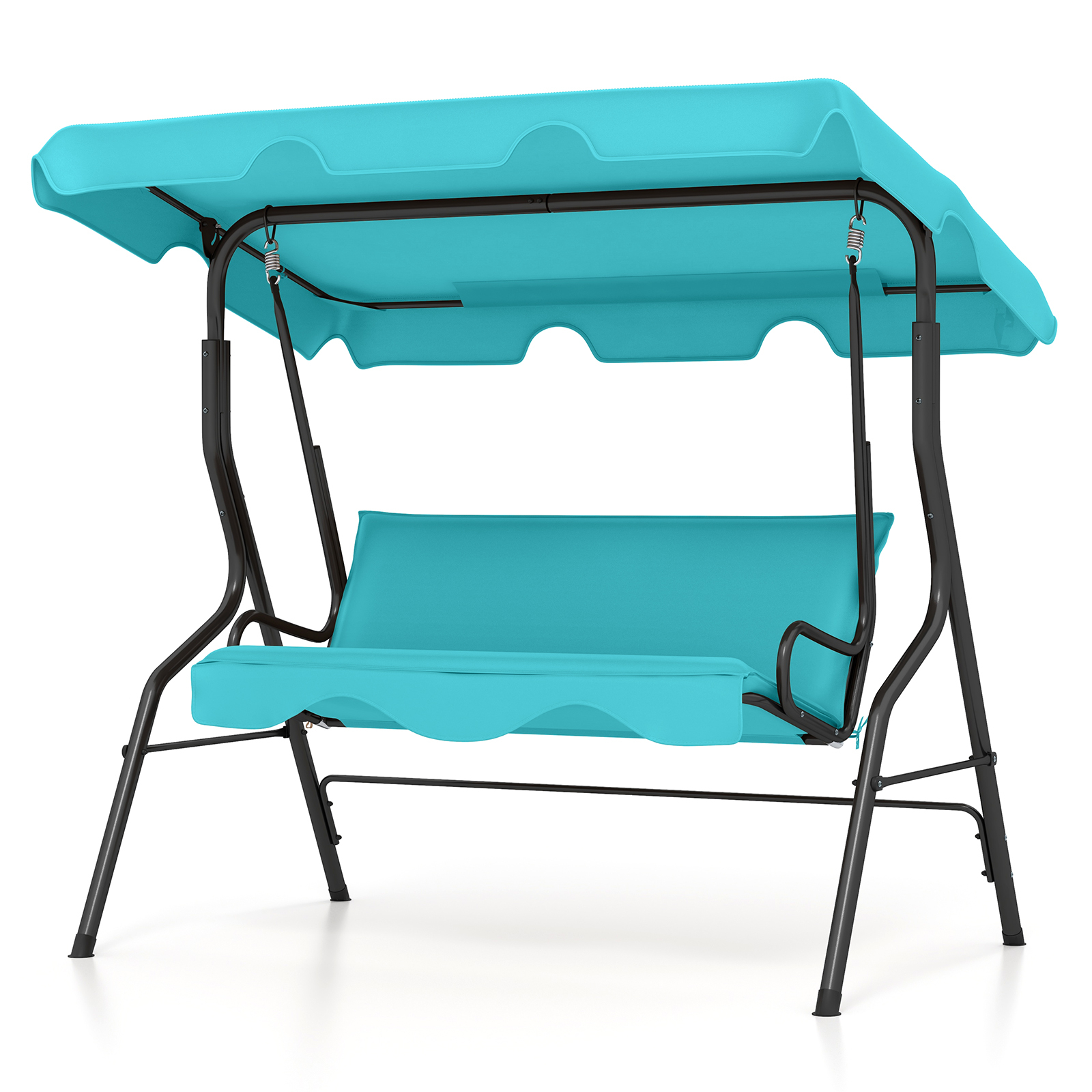 3 Seats Patio Canopy Cushioned Steel Frame Swing Glider Hammock-Blue - Image 3