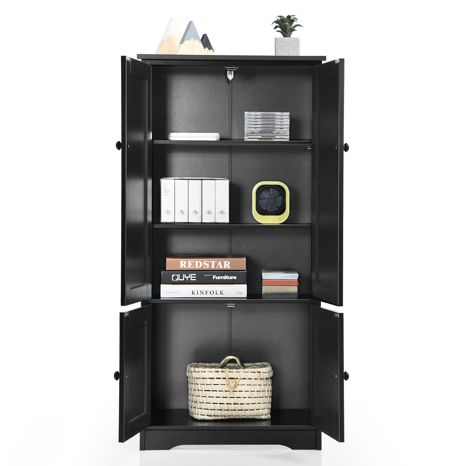 Accent Floor Storage Cabinet with Adjustable Shelves Antique 2-Door-Black - Image 3