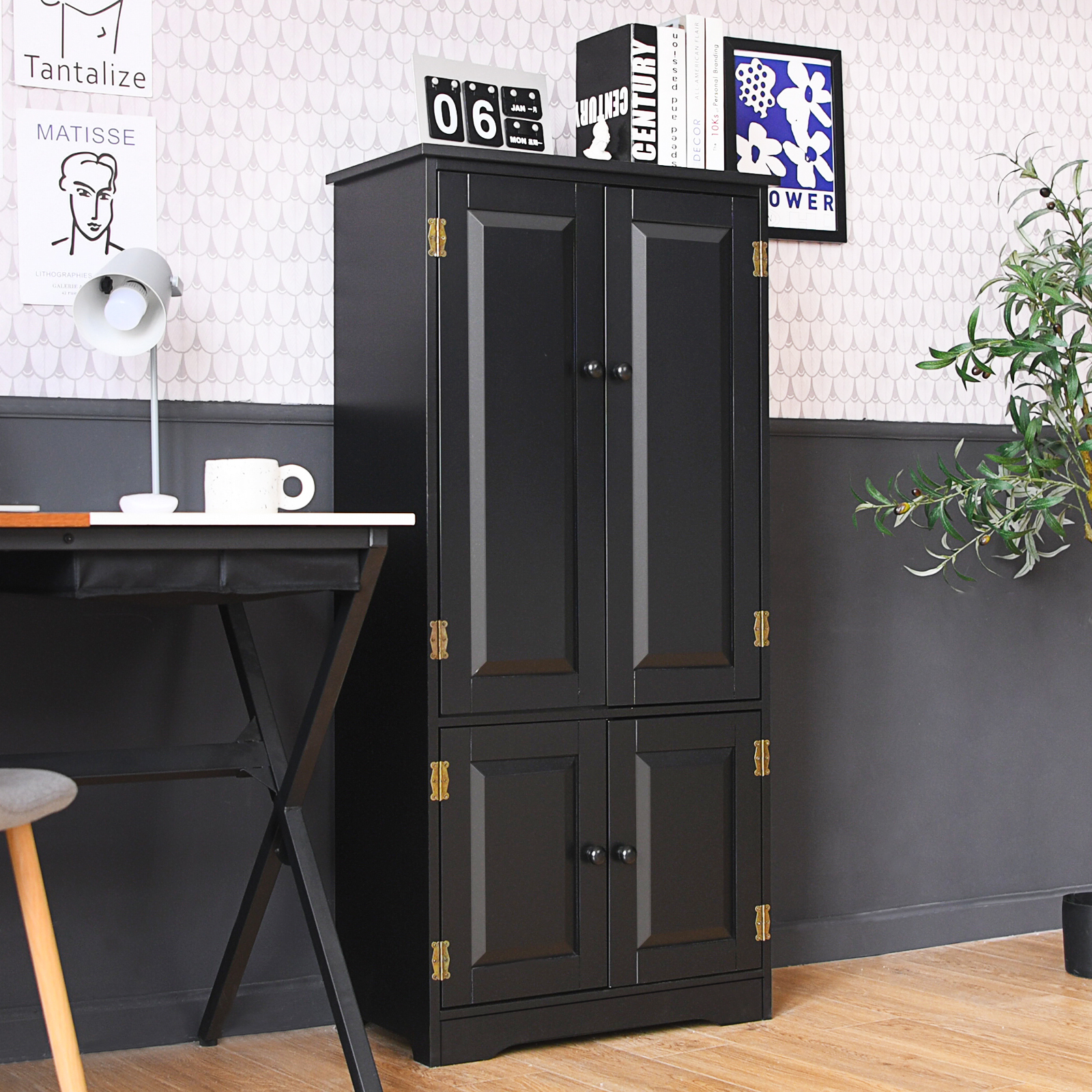 Accent Floor Storage Cabinet with Adjustable Shelves Antique 2-Door-Black - Image 5