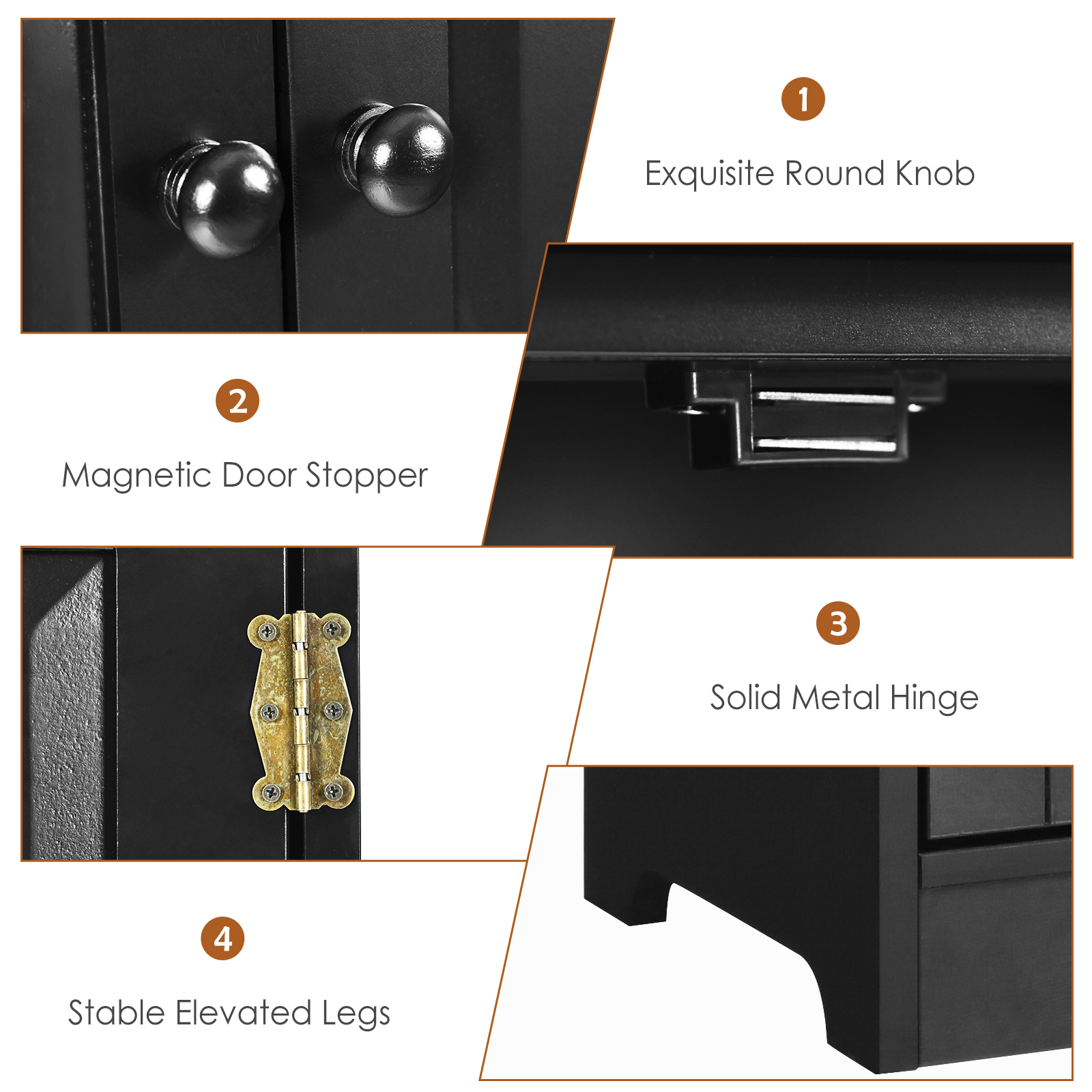 Accent Floor Storage Cabinet with Adjustable Shelves Antique 2-Door-Black - Image 7