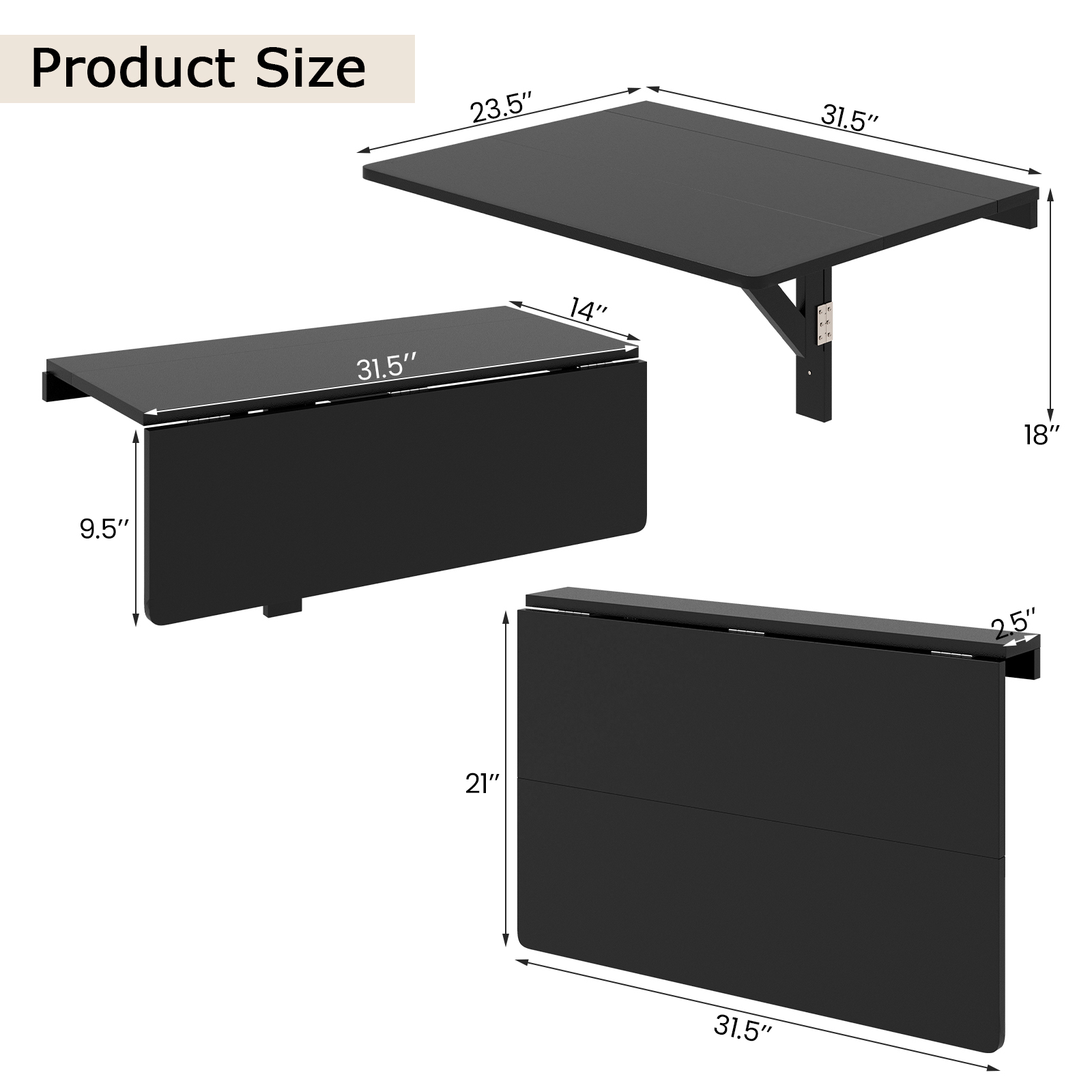 Space Saver Folding Wall-Mounted Drop-Leaf Table-Black - Image 3