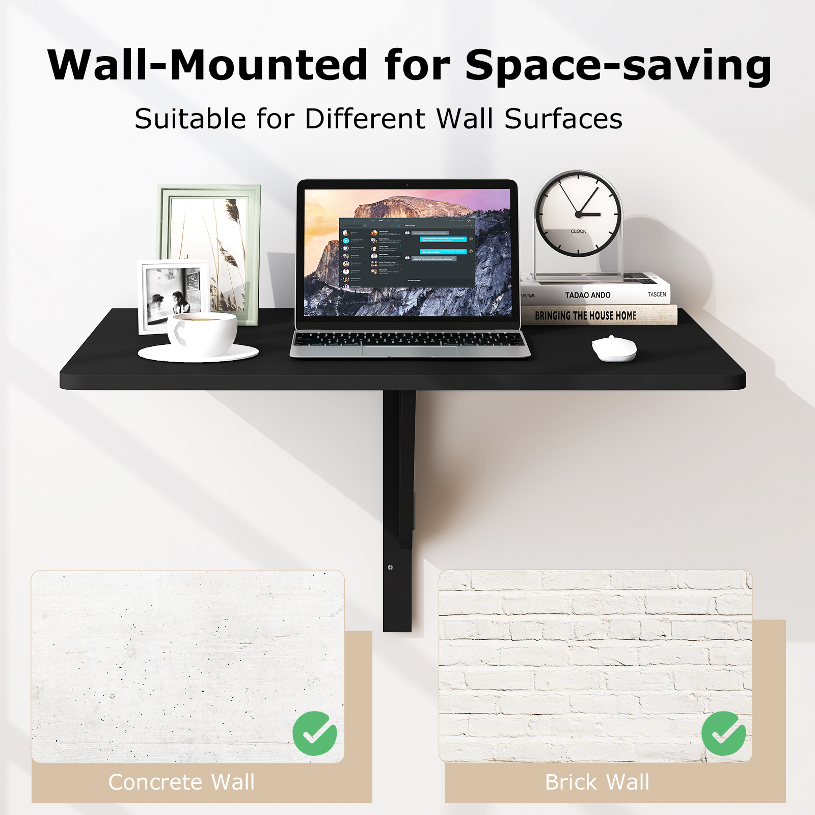Space Saver Folding Wall-Mounted Drop-Leaf Table-Black - Image 5