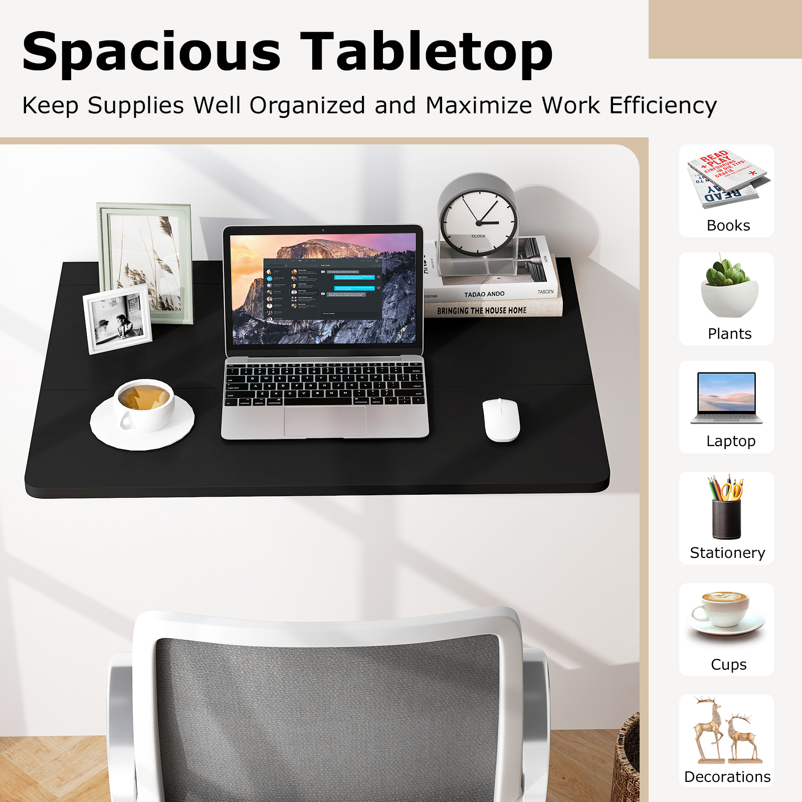 Space Saver Folding Wall-Mounted Drop-Leaf Table-Black - Image 4
