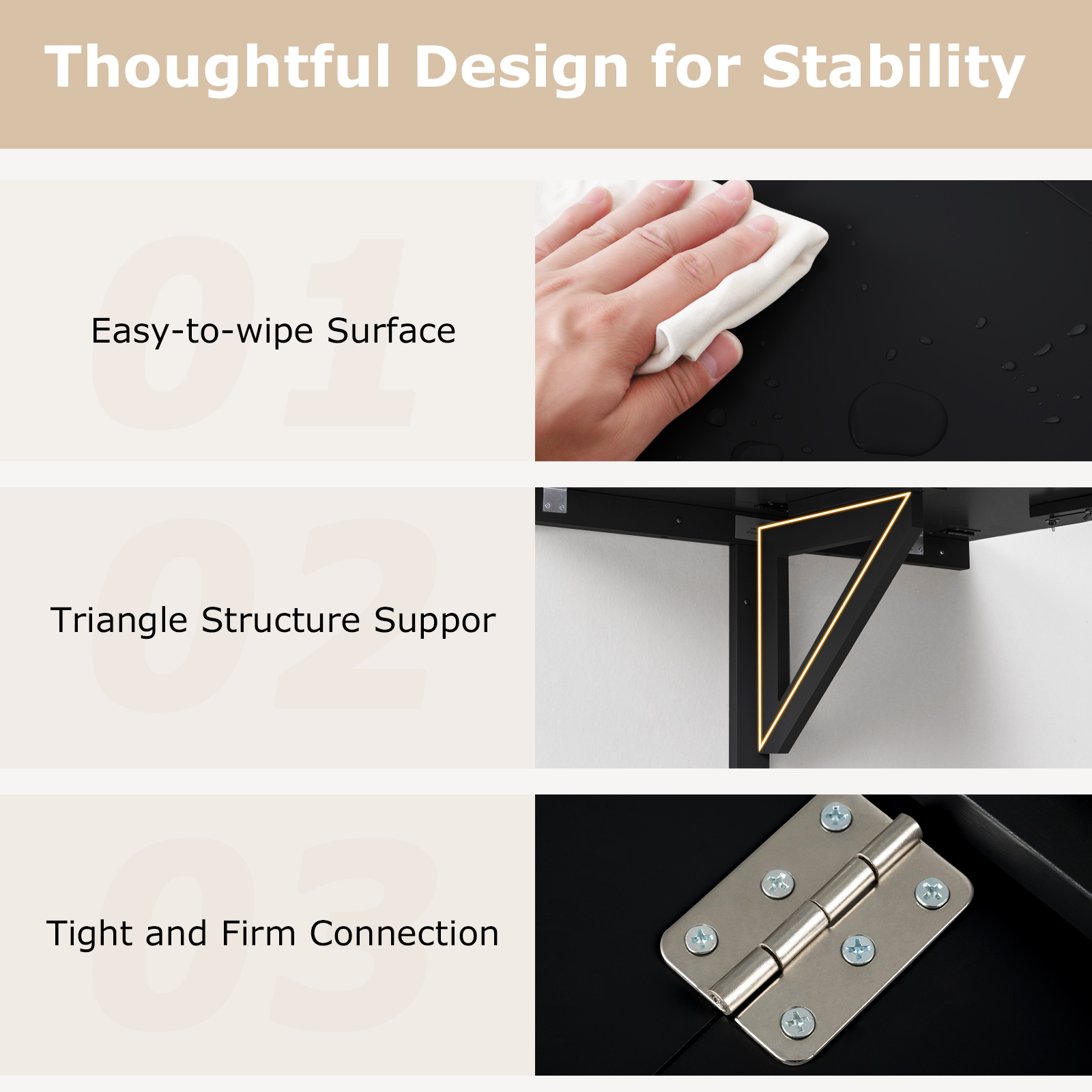 Space Saver Folding Wall-Mounted Drop-Leaf Table-Black - Image 6