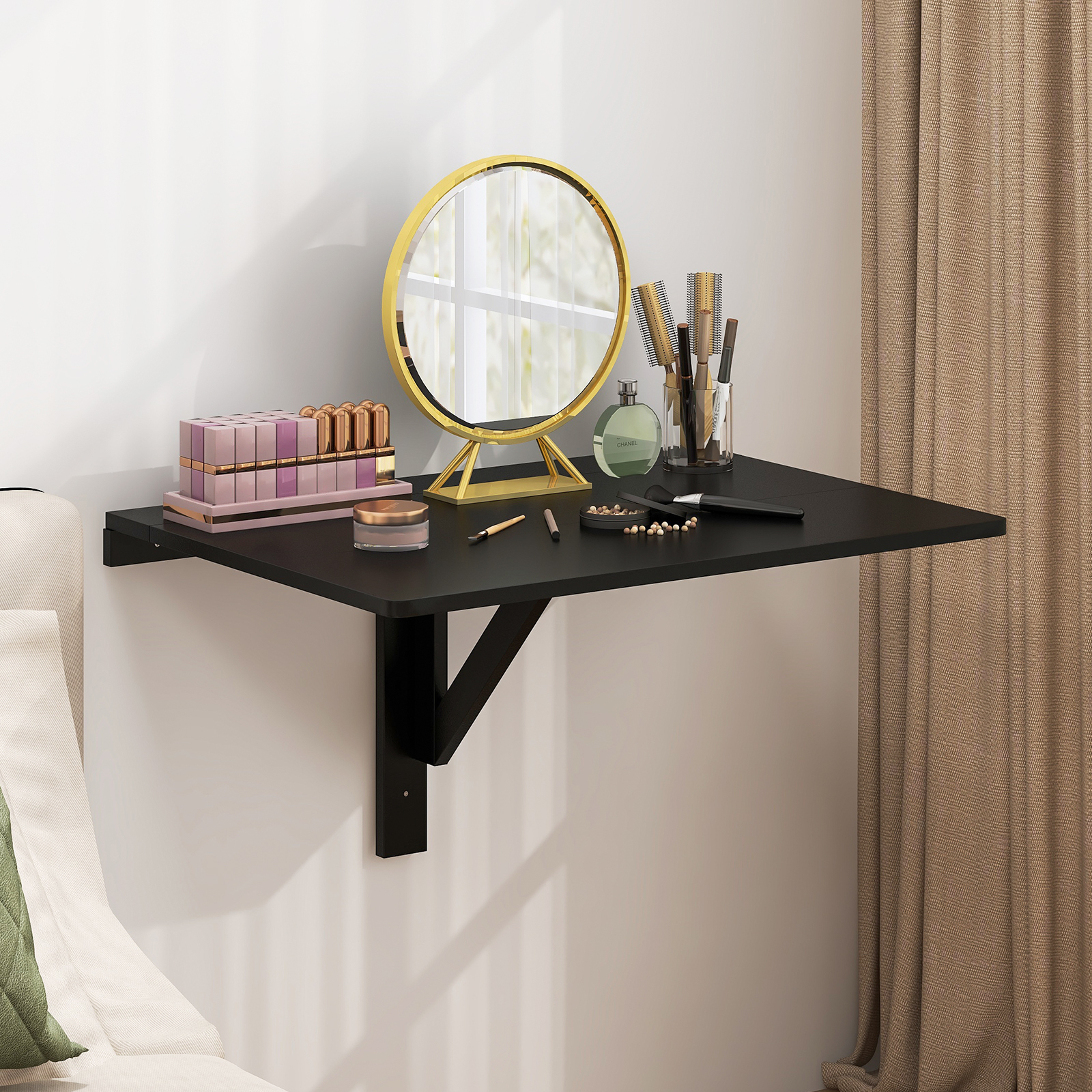 Space Saver Folding Wall-Mounted Drop-Leaf Table-Black