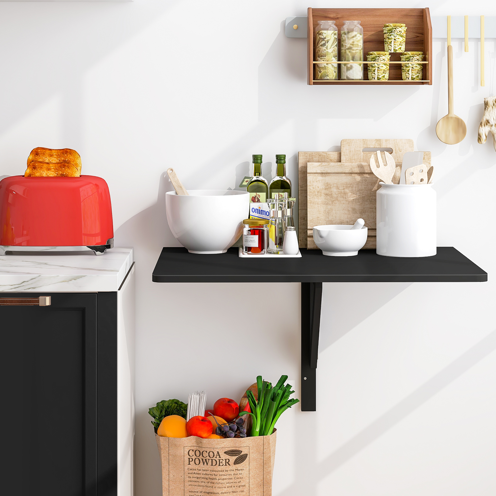 Space Saver Folding Wall-Mounted Drop-Leaf Table-Black - Image 7
