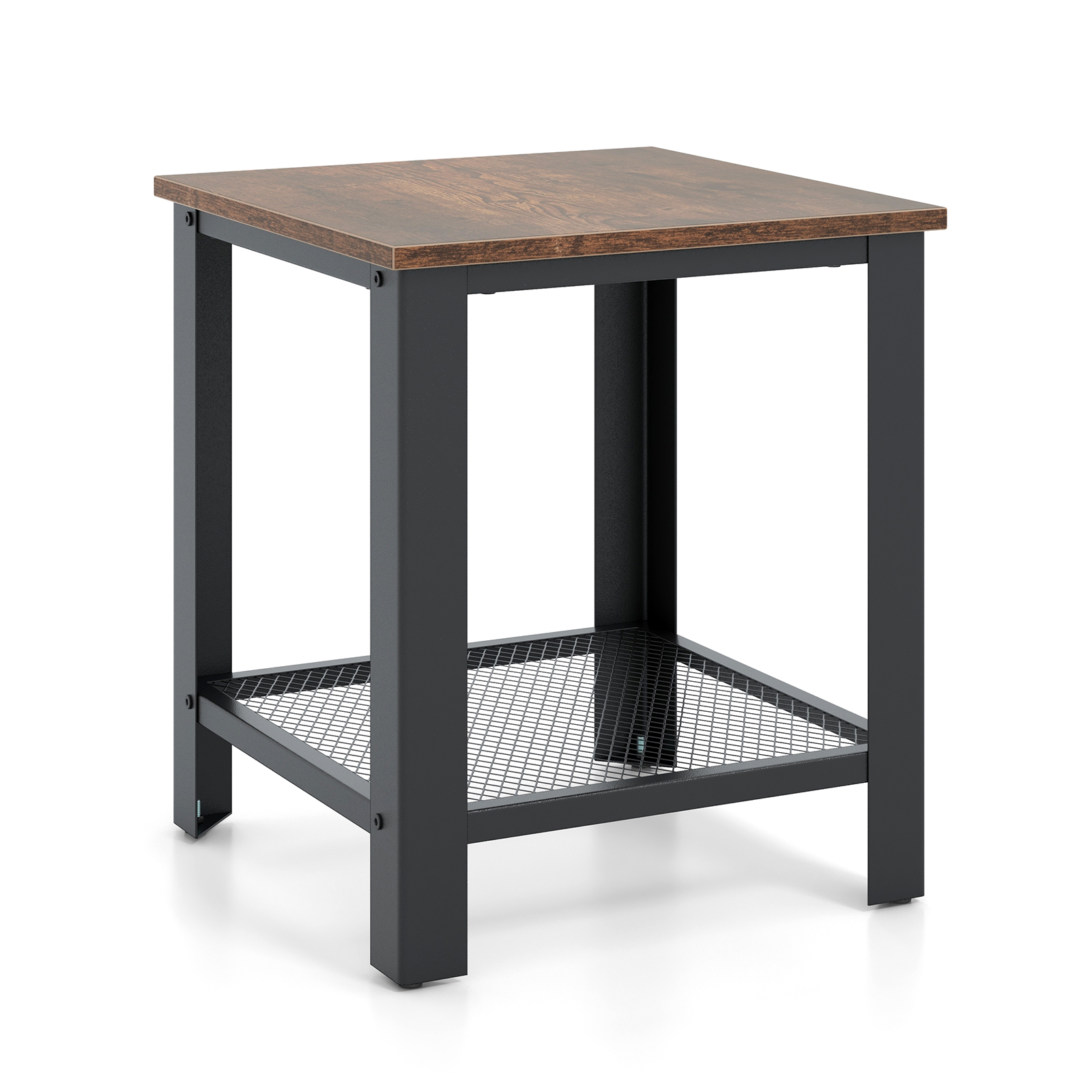 Industrial End Table 2-Tier Side Table-Black - Image 2