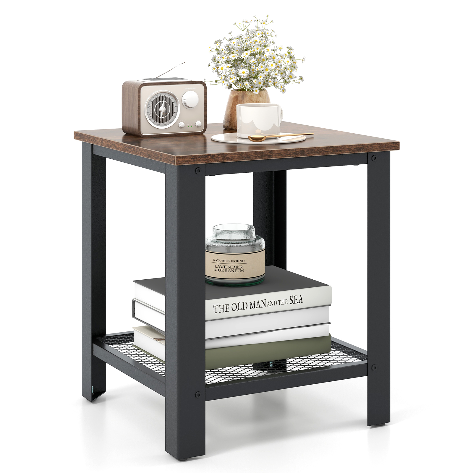 Industrial End Table 2-Tier Side Table-Black - Image 3
