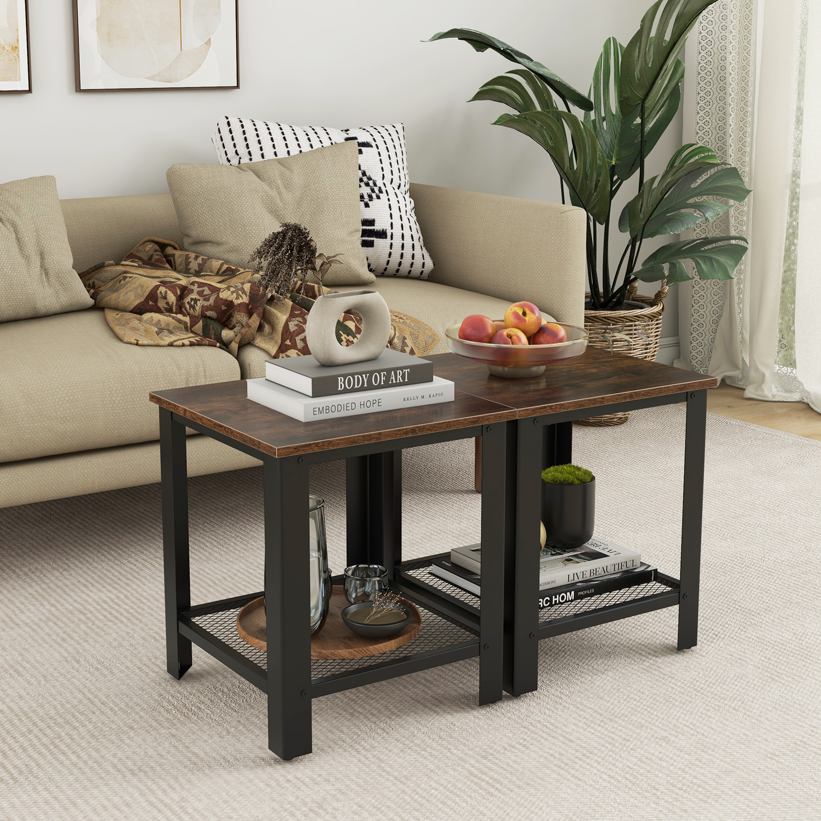 Industrial End Table 2-Tier Side Table-Black - Image 5