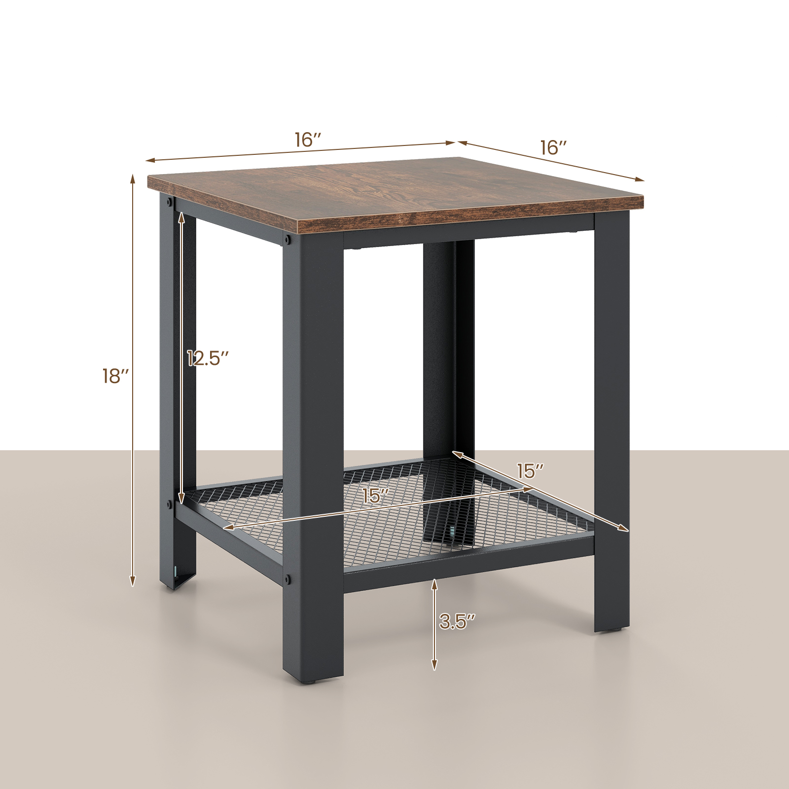 Industrial End Table 2-Tier Side Table-Black - Image 4