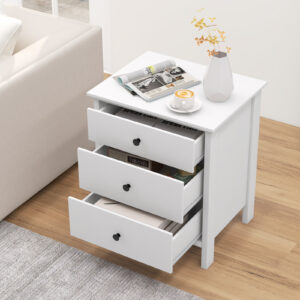 3-Drawer Wooden Nightstand Modern Bedside Table-White