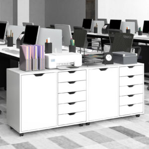 5-Drawer Dresser Chest Mobile Storage Cabinet with Door-White