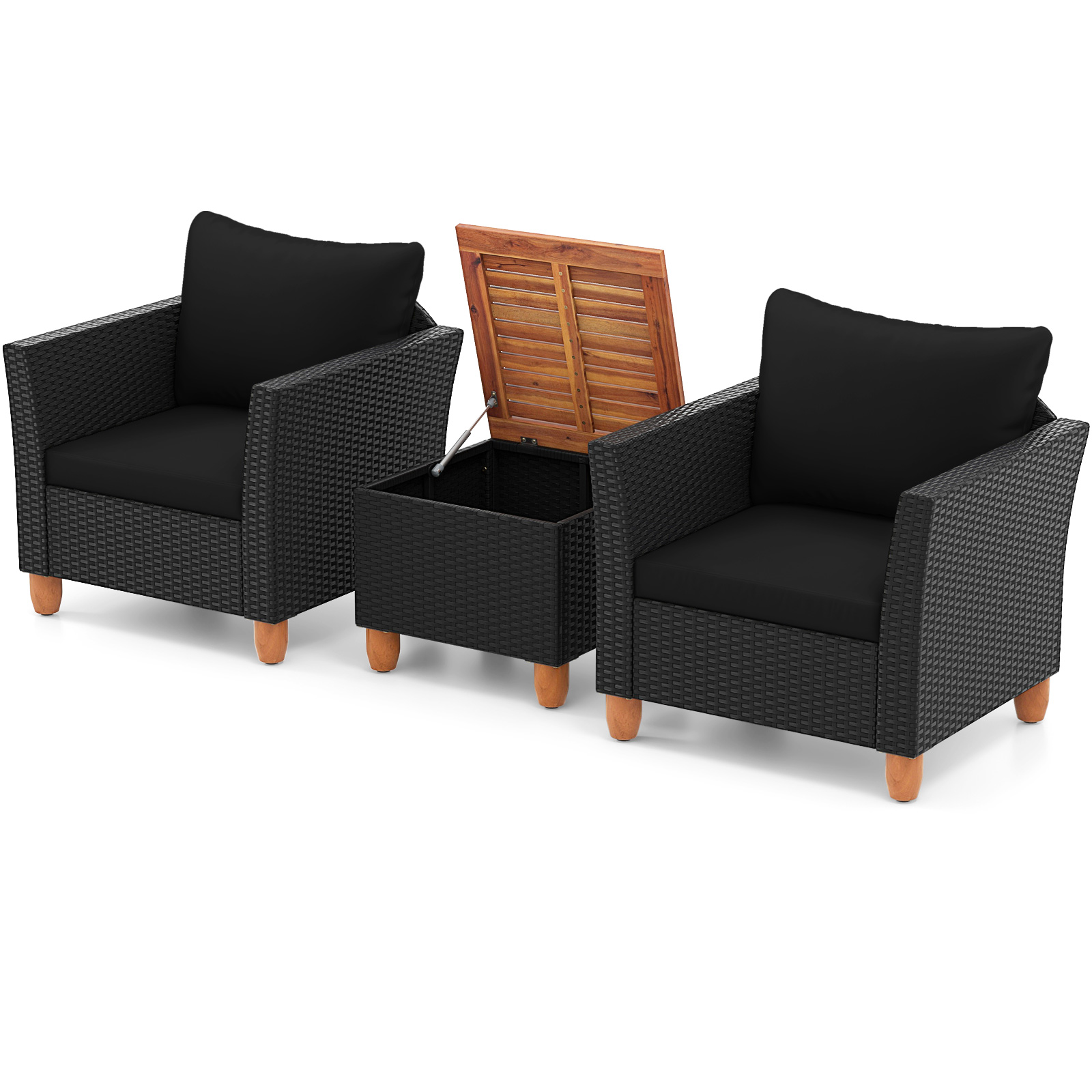 3 Pieces Outdoor Patio Rattan Furniture Set-Black - Image 2