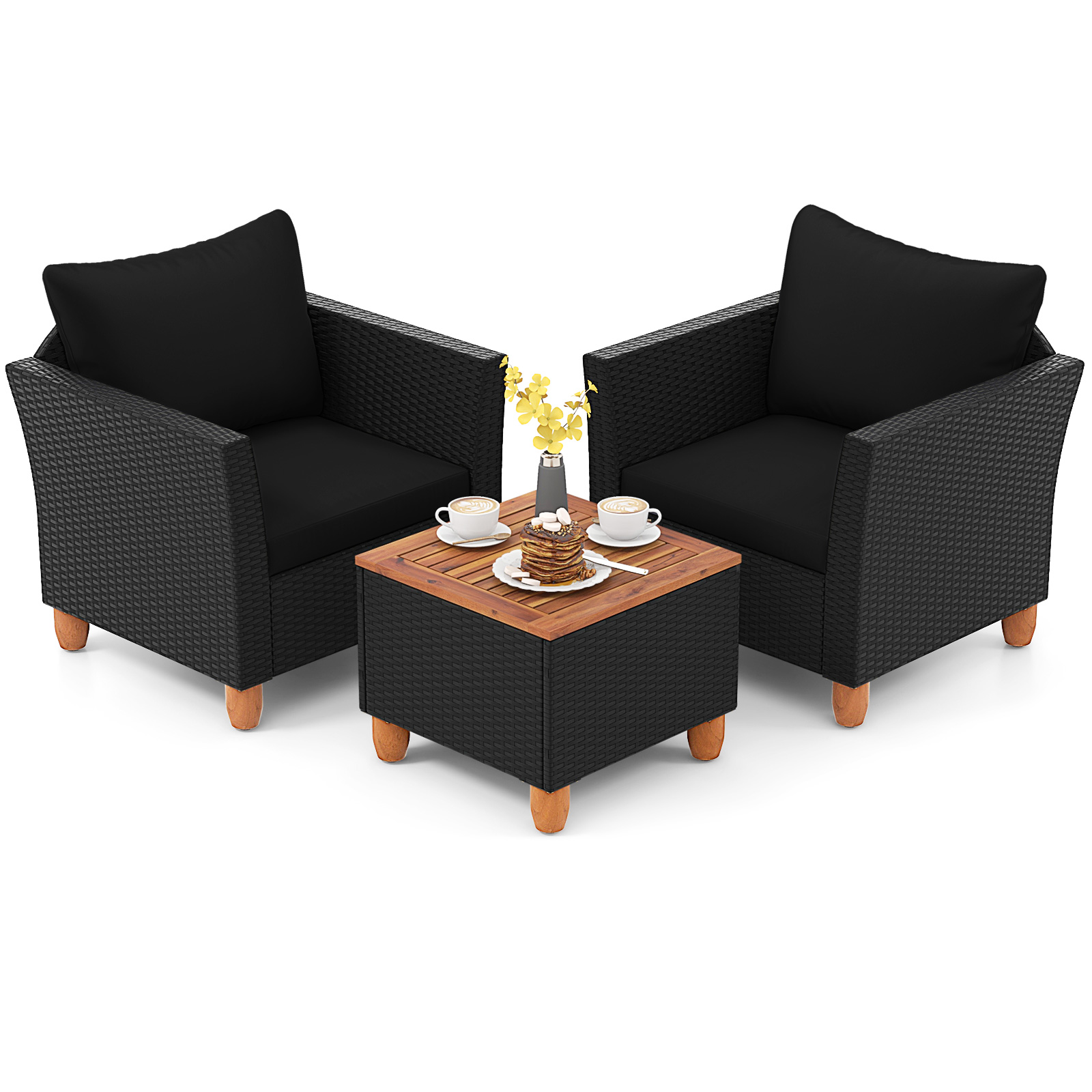 3 Pieces Outdoor Patio Rattan Furniture Set-Black - Image 3