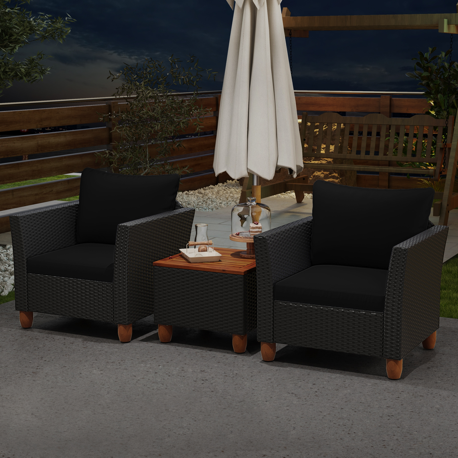 3 Pieces Outdoor Patio Rattan Furniture Set-Black - Image 5
