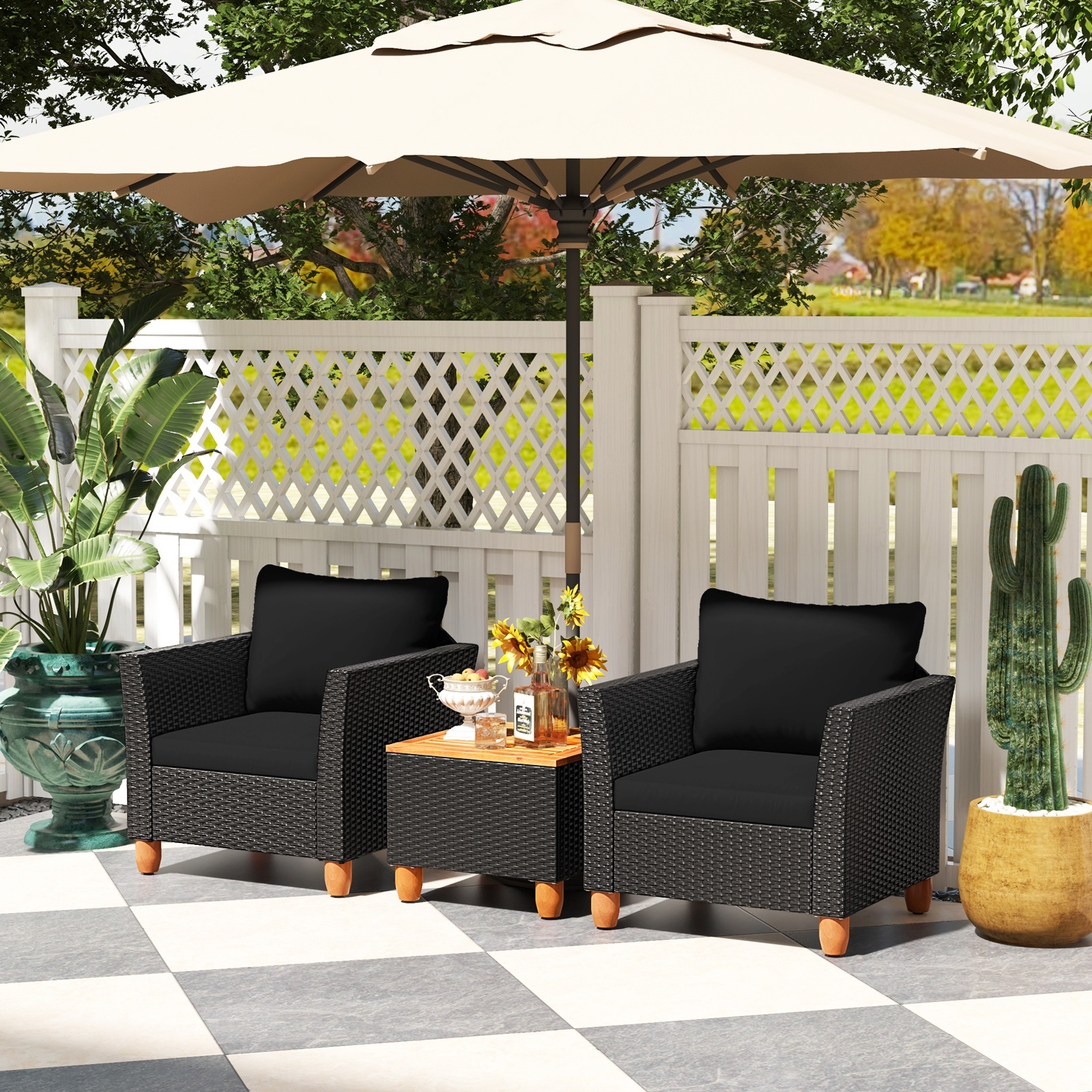 3 Pieces Outdoor Patio Rattan Furniture Set-Black - Image 6