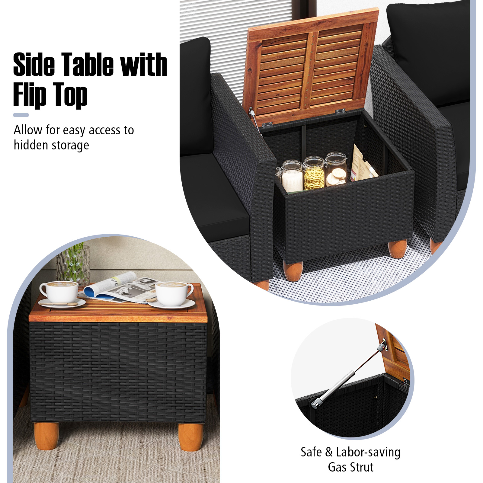 3 Pieces Outdoor Patio Rattan Furniture Set-Black - Image 7