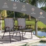 Set of 2 Patio Folding Sling Back Camping Deck Chairs-Gray